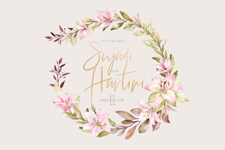 Gratis Vector handgetekende lelie bloemenkrans ontwerp