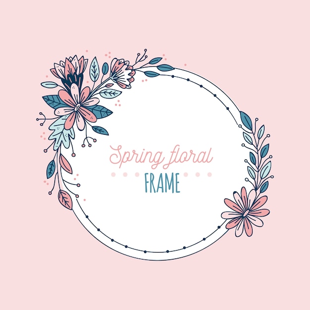 Handgetekende lente bloeiende bloemen frame