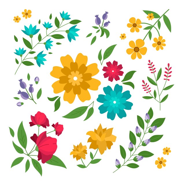 Handgetekende lente bloem collectie concept