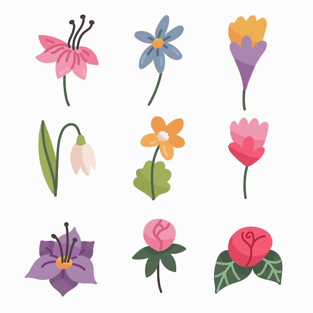 Gratis vector handgetekende lente bloemencollectie