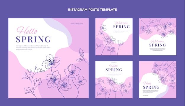 Gratis vector handgetekende lente instagram posts collectie