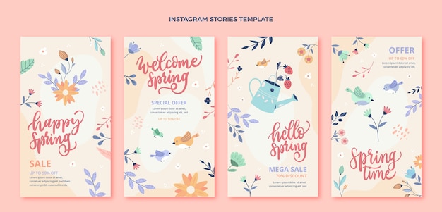 Gratis vector handgetekende lente instagram verhalencollectie