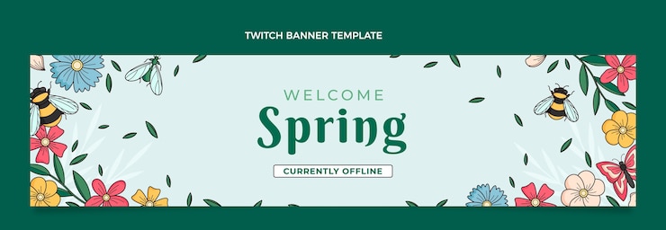 Gratis Vector handgetekende lente twitch banner