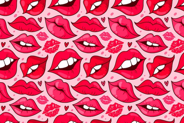 Gratis vector handgetekende lippenpatroon achtergrond