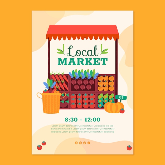 Gratis vector handgetekende lokale markt poster sjabloon