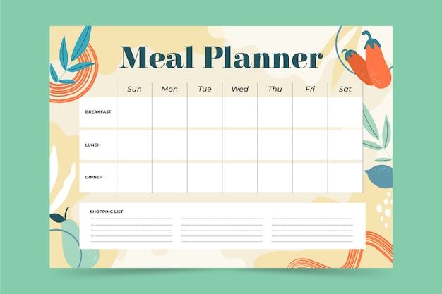 Gratis vector handgetekende maaltijdplanner met plat ontwerp