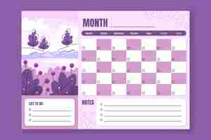 Gratis vector handgetekende maandelijkse planner kalender