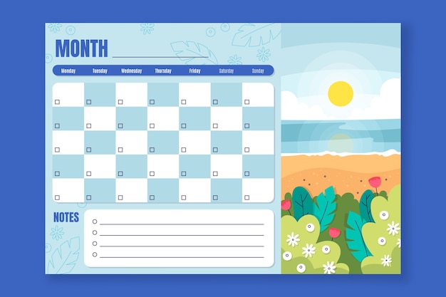 Gratis vector handgetekende maandelijkse planner kalender