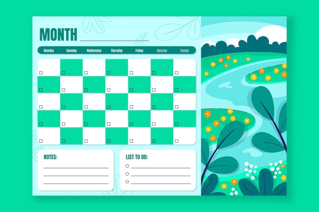 Gratis vector handgetekende maandelijkse planner kalender