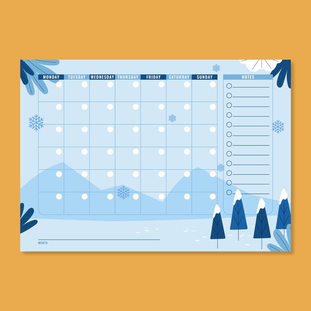 Handgetekende maandelijkse planner kalender