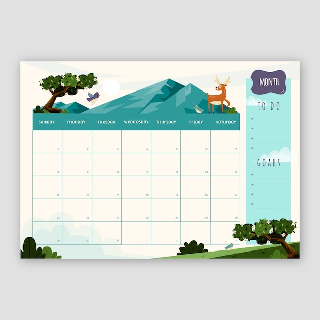 Gratis vector handgetekende maandelijkse planner kalender