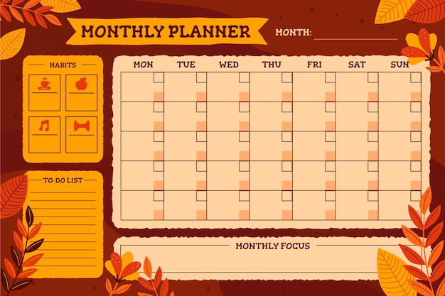 Gratis vector handgetekende maandelijkse planner kalender