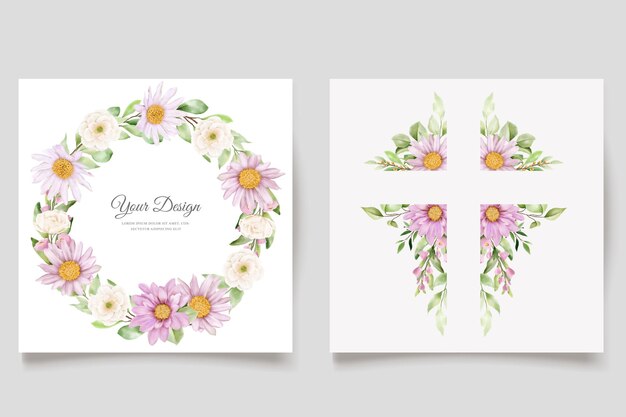handgetekende madeliefje aquarel bloemen en bladeren uitnodigingskaart set