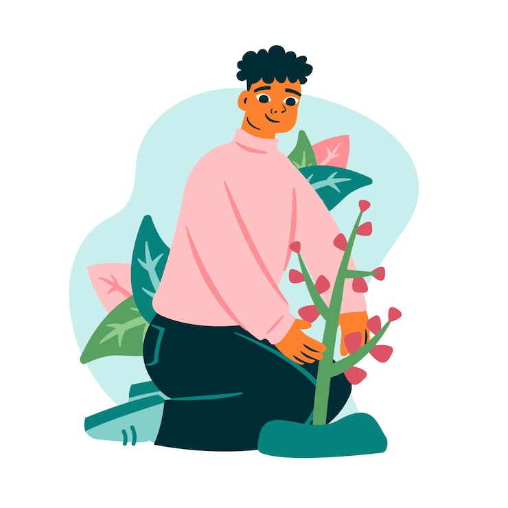 Gratis Vector handgetekende man die boom plant