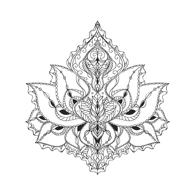 Handgetekende mandala lotusbloem illustratie