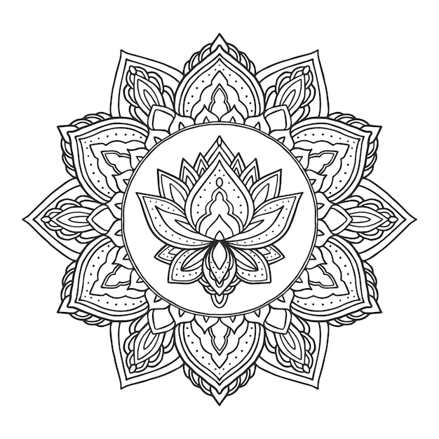 Handgetekende mandala lotusbloemtekening