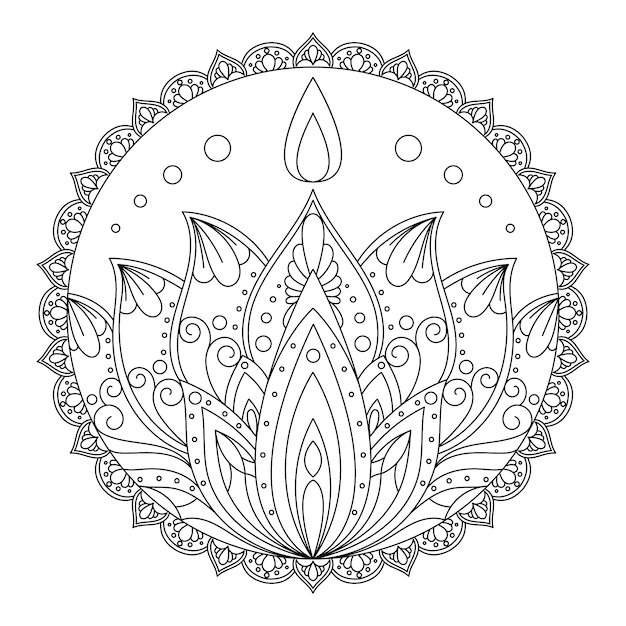 Handgetekende mandala lotusbloemtekening
