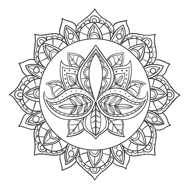 Handgetekende mandala lotusbloemtekening