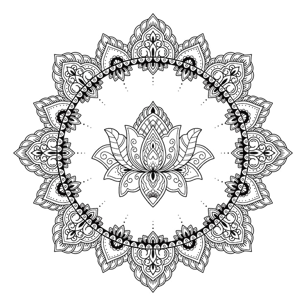 Handgetekende mandala lotusbloemtekening