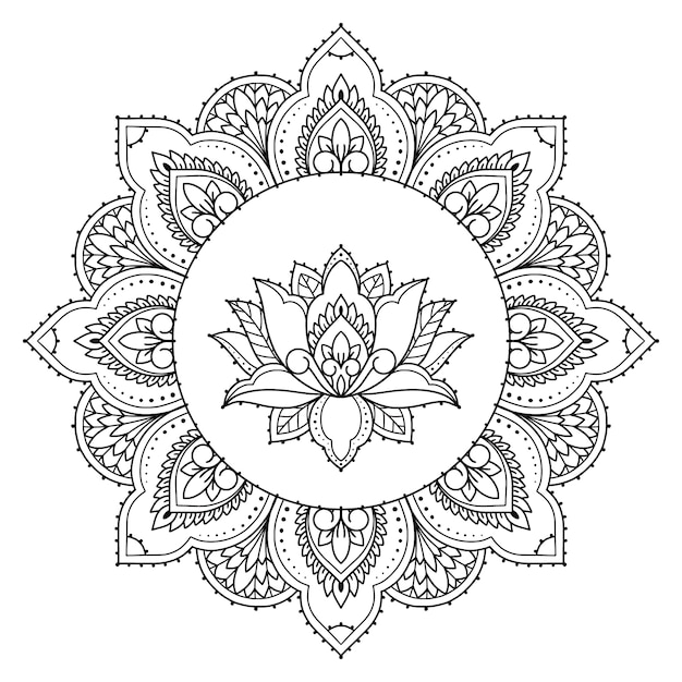 Handgetekende mandala lotusbloemtekening
