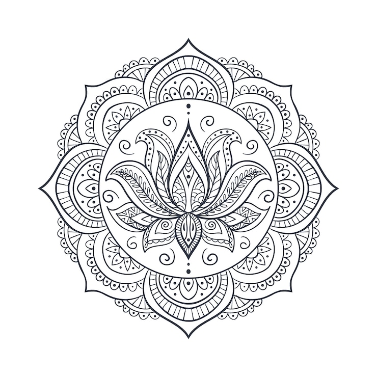 Gratis Vector handgetekende mandala lotusbloemtekening