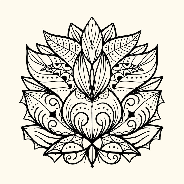 Gratis Vector handgetekende mandala lotusbloemtekening