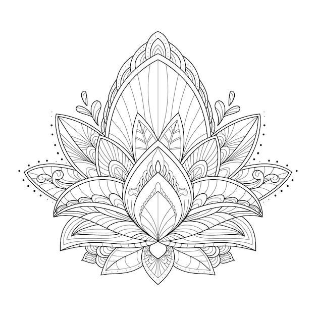 Handgetekende mandala lotusbloemtekening