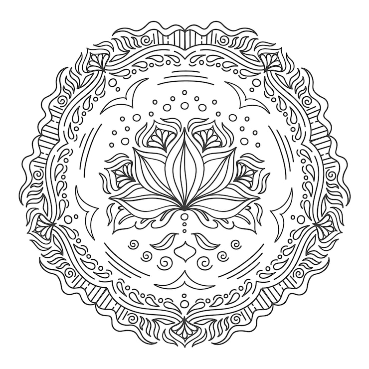 Gratis Vector handgetekende mandala lotusbloemtekening
