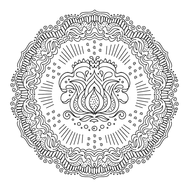 Handgetekende mandala lotusbloemtekening