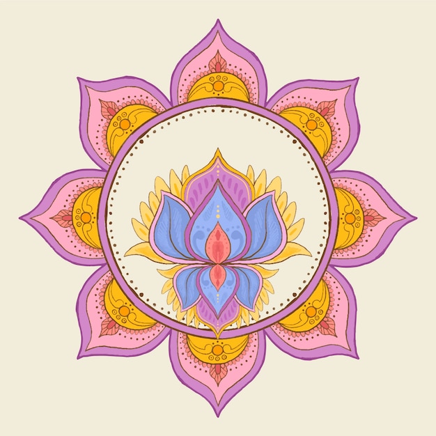 Gratis vector handgetekende mandala lotusbloemtekening