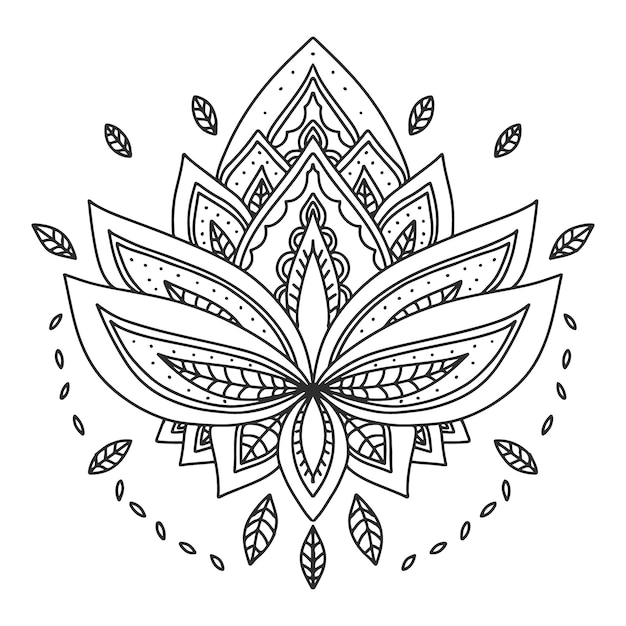 Handgetekende mandala lotusbloemtekening