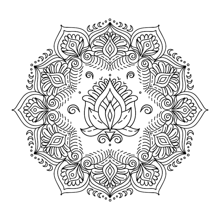 Gratis Vector handgetekende mandala lotusbloemtekening