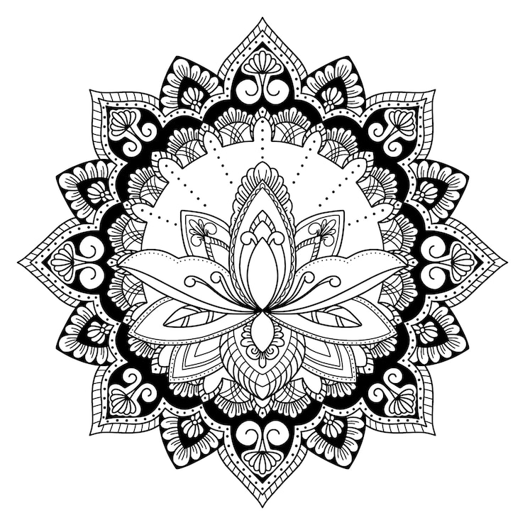 Gratis Vector handgetekende mandala lotusbloemtekening