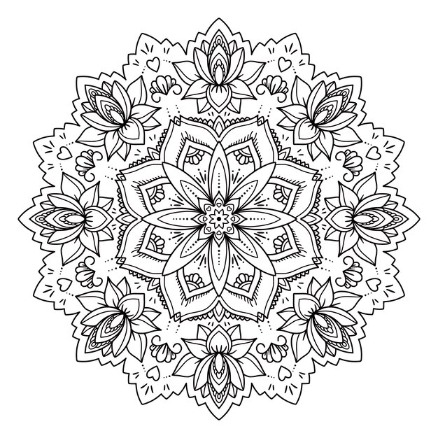 Handgetekende mandala lotusbloemtekening