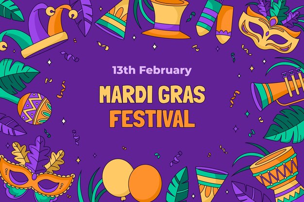 Handgetekende Mardi Gras achtergrond