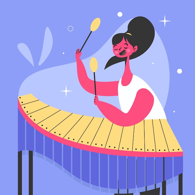 Handgetekende marimba-illustratie