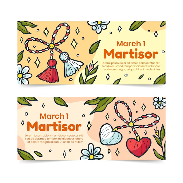 Handgetekende martisor horizontale banners set