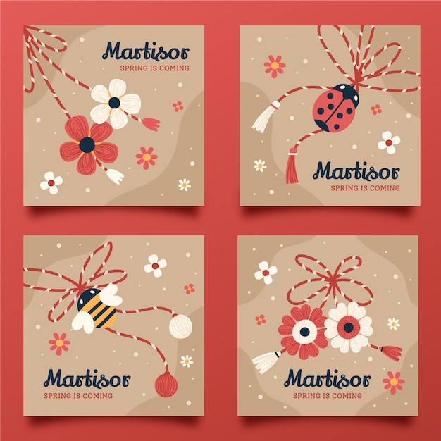 Gratis vector handgetekende martisor instagram posts collectie