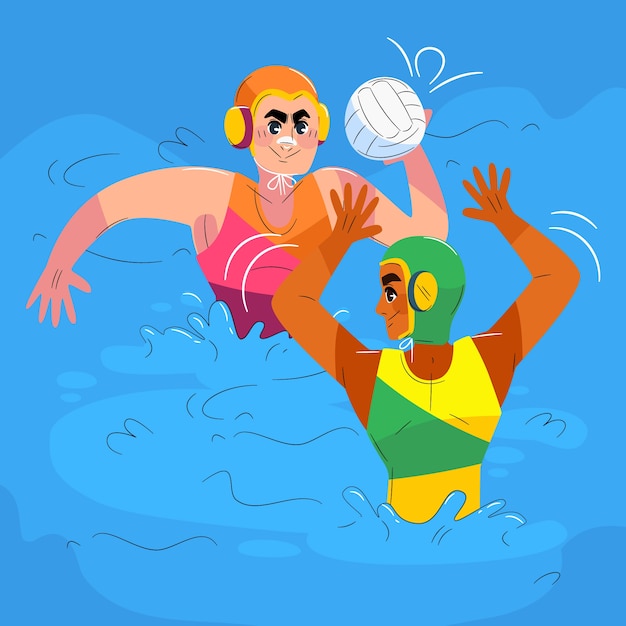 Handgetekende mensen die waterpolo-illustratie spelen