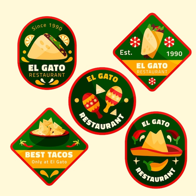 Gratis vector handgetekende mexicaans eten restaurant labels