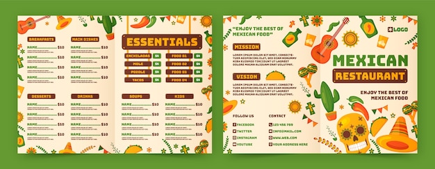 Gratis vector handgetekende mexicaans restaurant brochure sjabloon