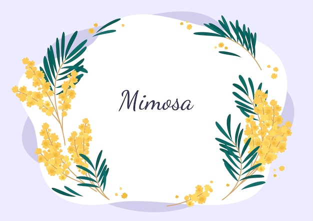 Handgetekende mimosa-illustratie met plat ontwerp