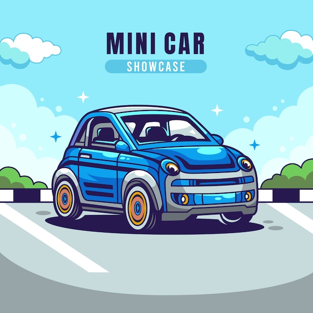 Handgetekende mini auto illustratie