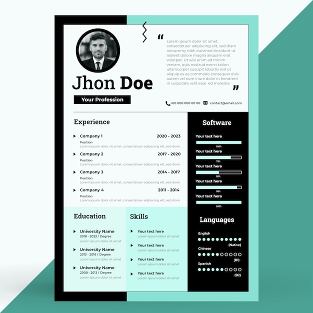 Handgetekende minimalistische retro cv-template