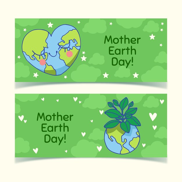 Handgetekende moeder aarde dag banner