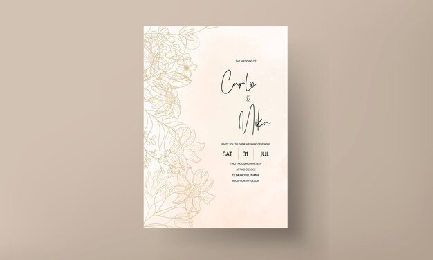Handgetekende monoline bloemen decoratieve elementen bruiloft uitnodigingskaart