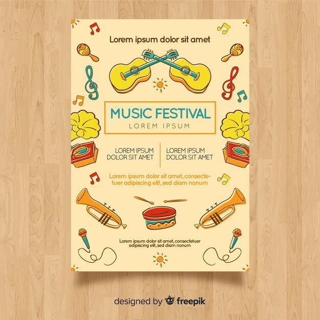 Handgetekende muziekfestival poster sjabloon