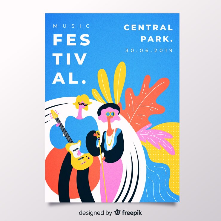 Gratis Vector handgetekende muziekfestival poster sjabloon