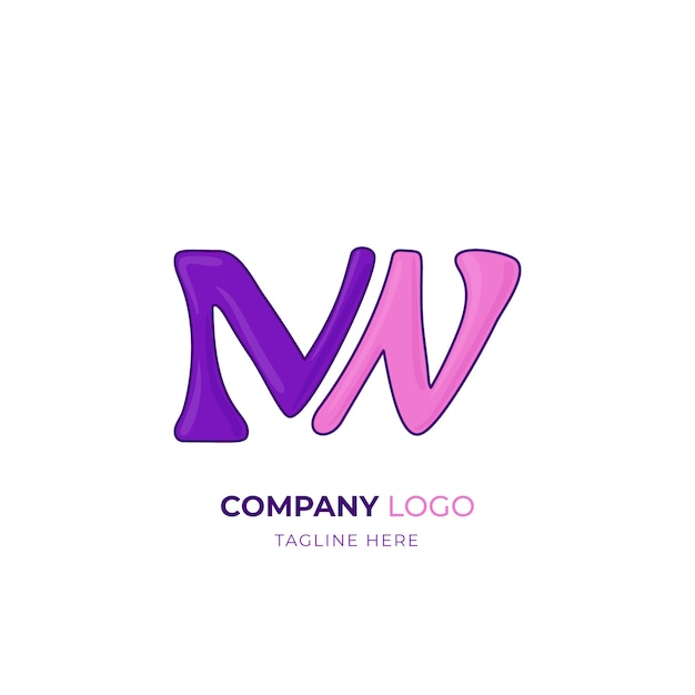 Handgetekende mw logo ontwerpsjabloon