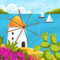 Gratis vector handgetekende mykonos-illustratie